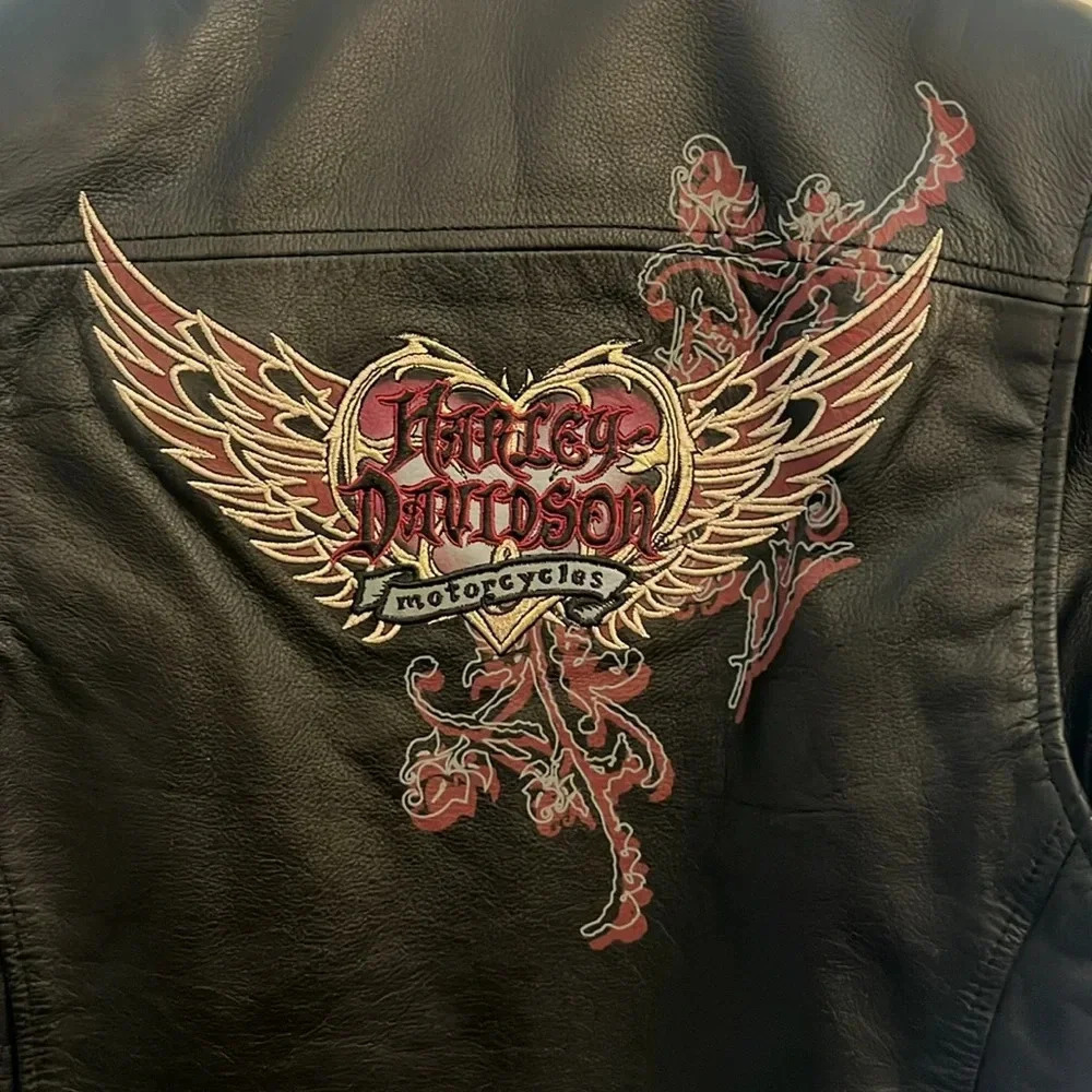 Harley Davidson women’s black leather embroidered jacket size XS - Picture 9 of 10